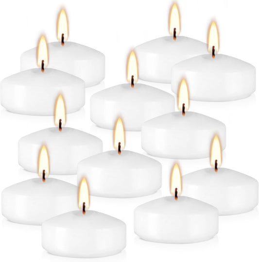 12 pcs Floating Candles, Smoke-Free and odorless, Burning continuously for 5-6 Hours, White, 2-inch Floating Candles, Suitable for Valentine's Day, Weddings, Holidays, Home Decoration
