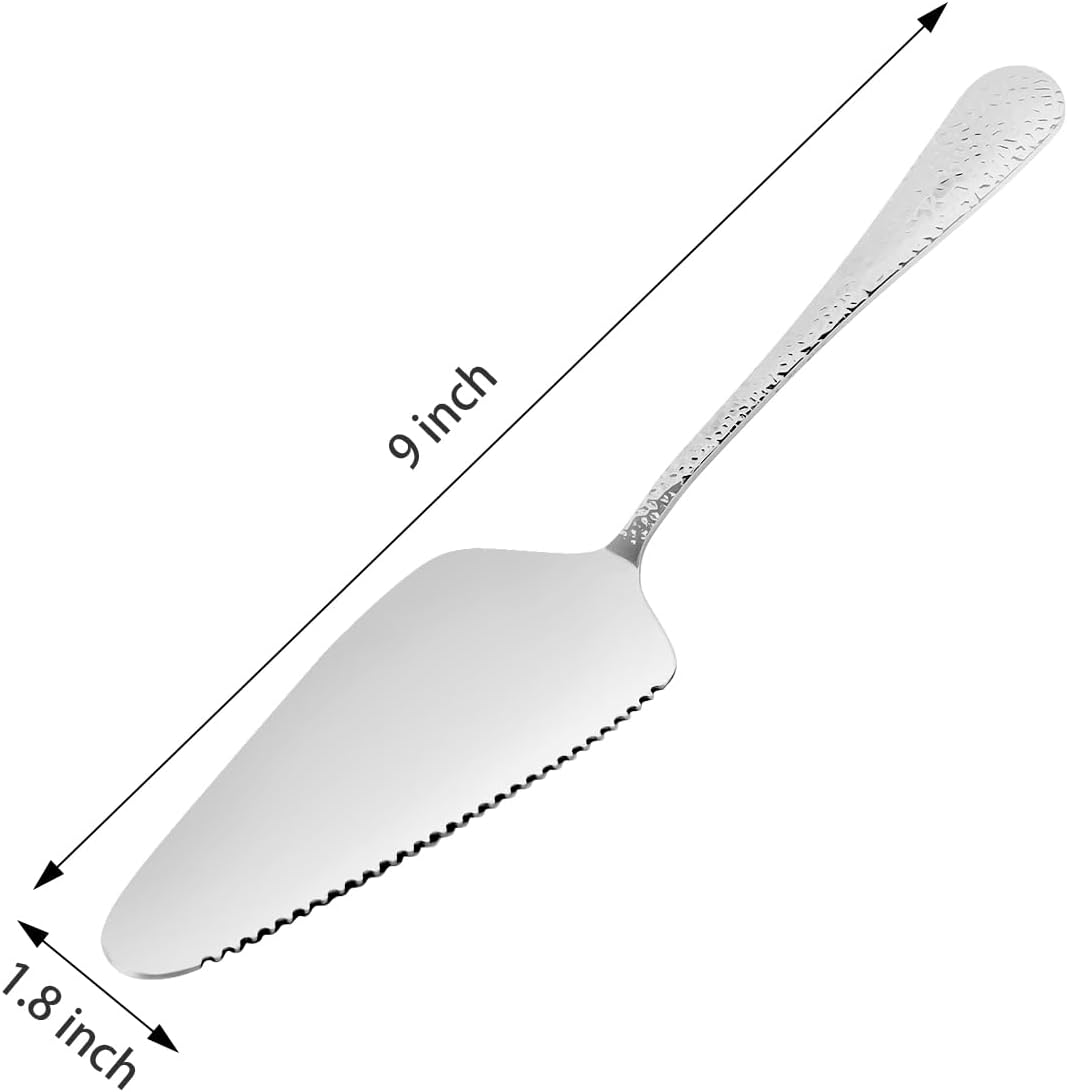 Stainless Steel Cake Server Pack of 10 Hammered Pie Holder Transfer Triangular Spade Spatula Serrated Edge for Pizza Cake Baking Safe in Dishwasher (Silver)
