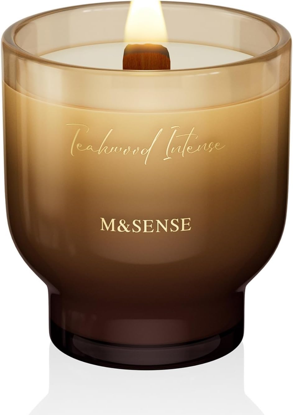 M&SENSE 9.88oz Natural Soy Wax Jar Candle with Wooden Wick | Teakwood Intense Scent | 55-Hour Burn & Long-Lasting Burn | Housewarming Gift for Men and Women