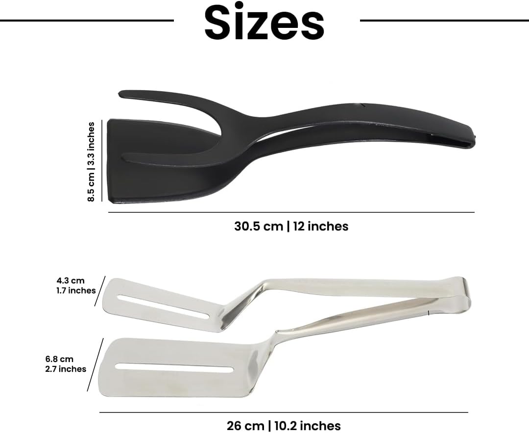 Kitchen Spatula Set of 2, Black Nylon Egg Flipper Turner- Pancake Spatula Stainless Steel, Dishwasher Safe, 2-Piece Multipurpose for Cooking, Breakfast and BBQ (2, Black and Silver)