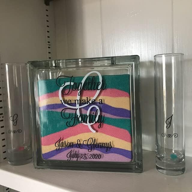 Glass Personalized Blended Family Sand Ceremony Set - Printed w Ink - Unity Sand Set for Weddings w LID, Sand - Together We Make a Family Sand Ceremony Kit for Wedding - Unity Candle Alternative