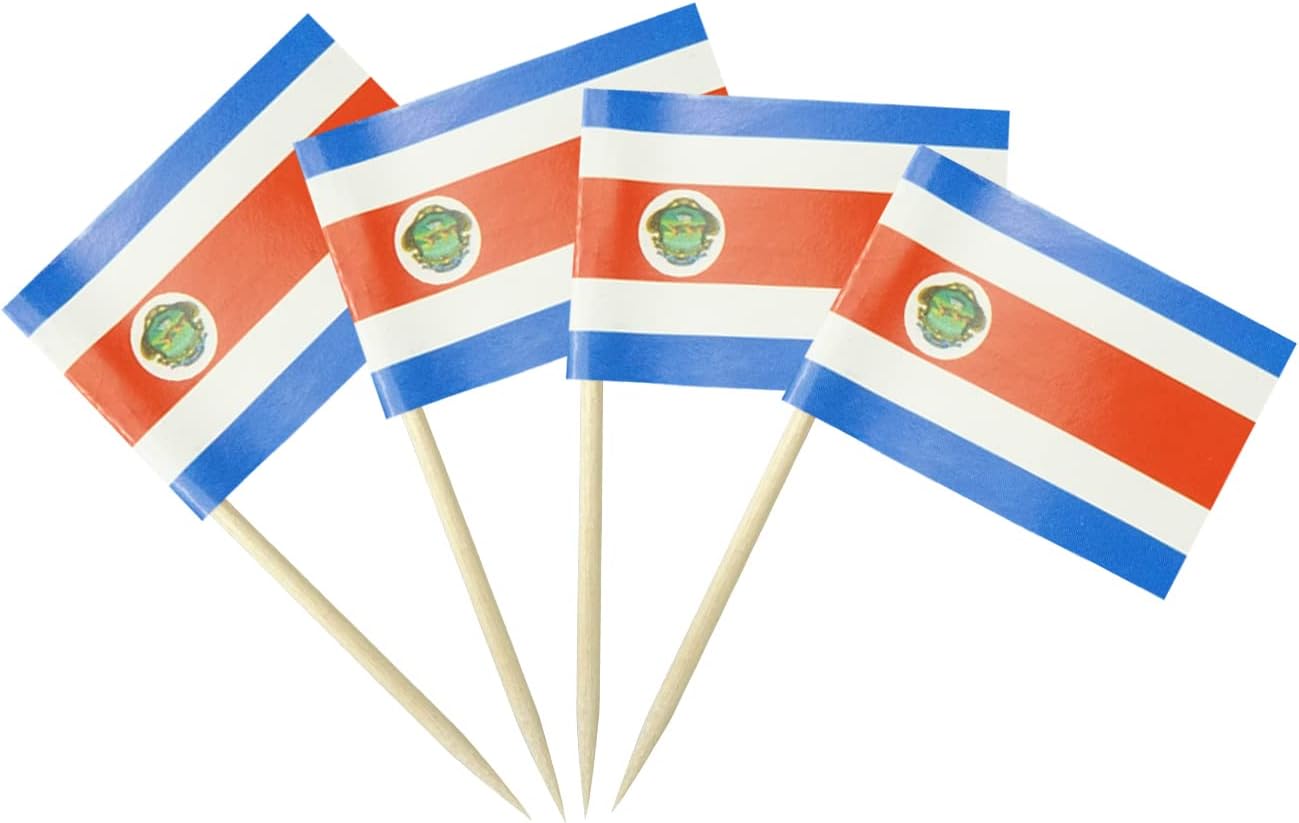 Costa Rica Flag Costa Rican Flag, Small Mini Costa Rican Toothpick Flags for Food, Cupcakes, Cocktails, Appetizers, Bar Party Decorations