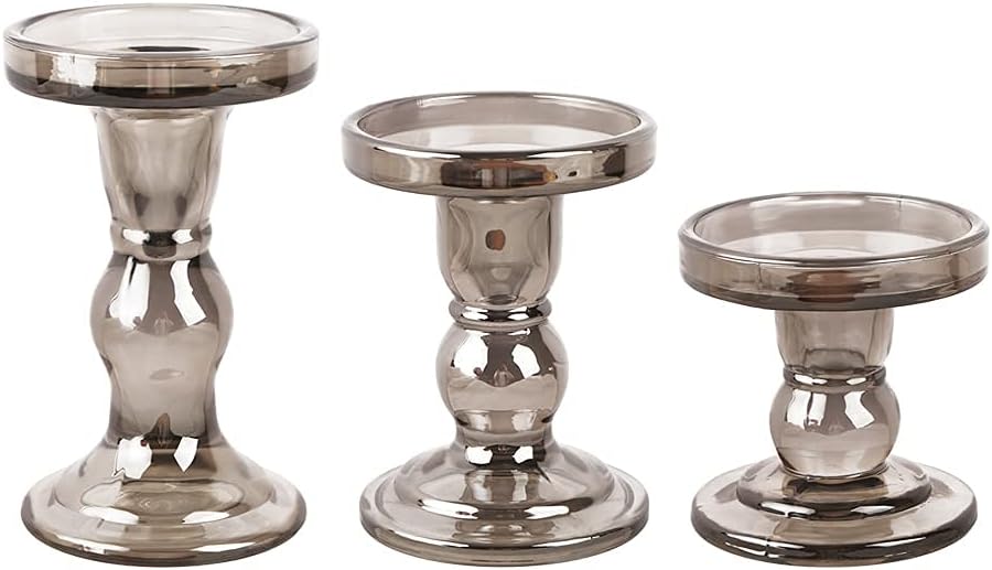 3-Piece Set of Glass Candlestick, Crystal Candlestick Holder Holder and Conical Candle, Christmas Candle Holder Decoration, Family Living Room Wedding Candle Holder (7 Colour)