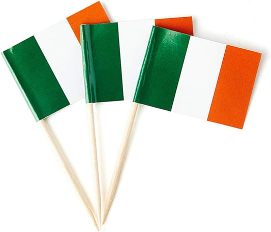 mflagperft Ireland Flag Irish Flag, Small Mini Ireland Toothpick Flags for Food, Cupcakes, Cocktails, Appetizers, Bar Party Decorations