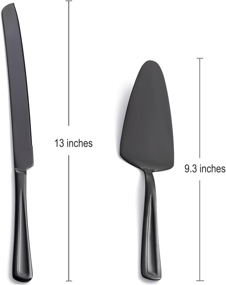GoGeiLi Black Cake Knife and Server Set, 13-inch Stainless Steel Cake Cutting Set, Elegant Cake Cutter Set for Wedding, Birthday, Parties, Anniversary