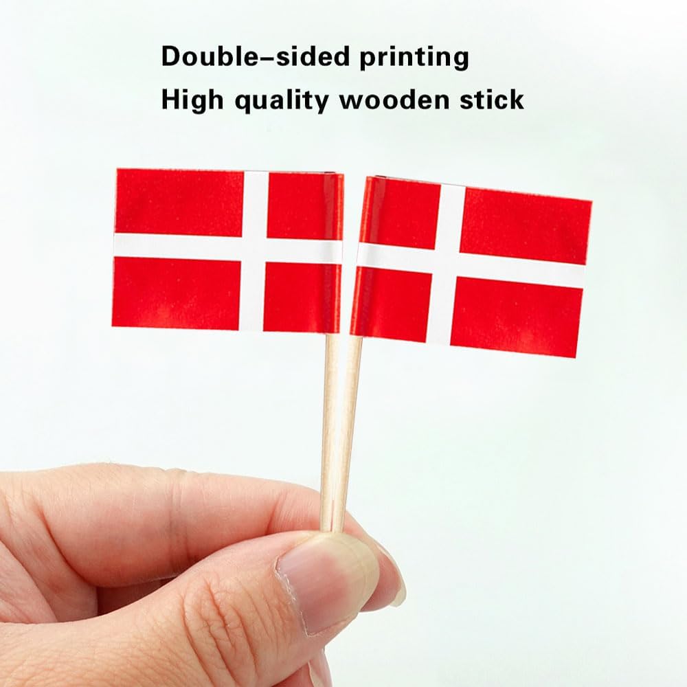 Denmark Flag Danish Flag, Small Mini Denmark Toothpick Flags for Food, Cupcakes, Cocktails, Appetizers, Bar Party Decorations