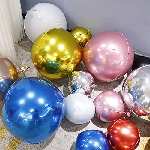 6 Pack Pearl Pink 22 Inch 4D Foil Balloons Big 360 Degree Round Sephere Mylar Balloons Mirror Finish Metallic Balloons for Wedding,Birthday,Bachelorette,Baby Shower Decorations Party Supplies