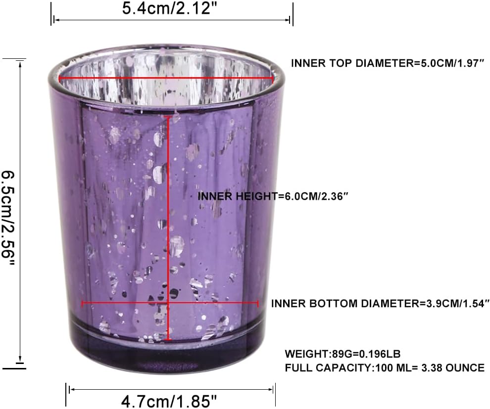 Purple Mercury Glass Tea Light Holders Set of 36 - Elegant Votive Candle Holders for Weddings, Showers and Home Decor - Perfect for Table Centerpieces and Parties (Glass, Purple)