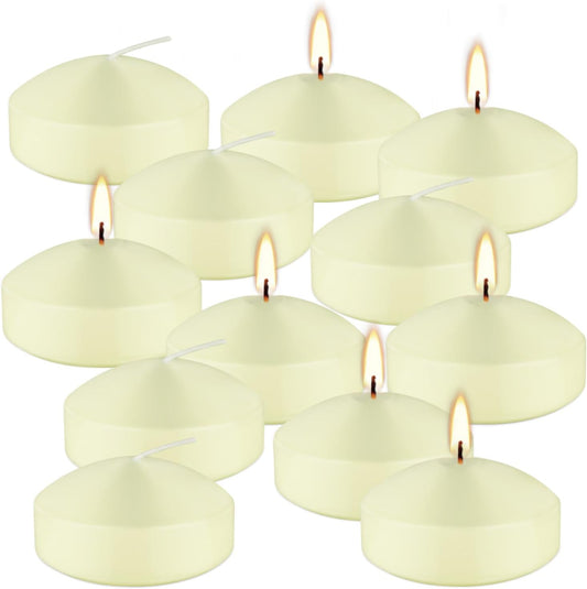 12 Pcs 3 - inch Floating Candles, Smokeless and Odourless, Burns for 8-10 Hours, Ivory, Suitable for Festivals, Weddings, Holidays, Home Decoration.