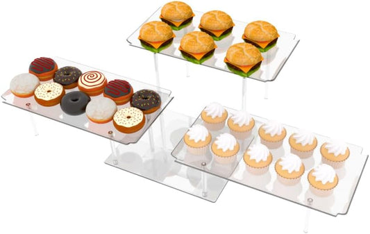Acrylic Dessert Table Display Set, Clear Cupcake Stand, 3 Tiered Serving Trays and Platters, Buffet Riser and Stand Appetizer Sandwiches Cookie Display Stand Finger Food Display Trays for Party Bases Para Postres