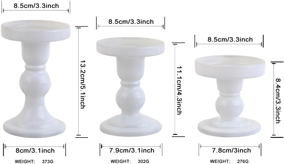 3-Piece Set of White Glass Candlestick, Crystal Candlestick Holder Holder and Conical Candle, Christmas Candle Holder Decoration, Family Living Room Wedding Candle Holder (white1set)