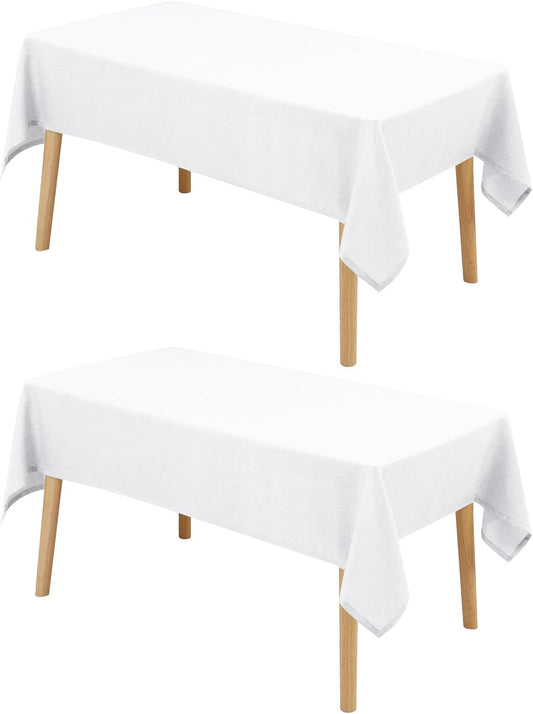 Hiasan 2 Pack Faux Linen Rectangle Tablecloth - Wrinkle and Stain Resistant Washable Table Cloth for Kitchen Dining Room Holiday Table Cover for Party Dinner, White, 70 x 108 Inch