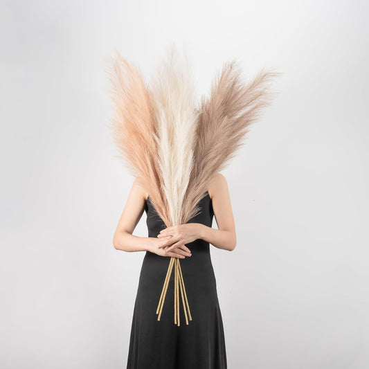 EVODIS Pampas Grass Decor Tall, 43"/110cm Faux Pampas Grass 6 Stems Large Pompass Grass Branches Tall Bulk Boho Flower Arrangement for Home Room Wedding Party Decor