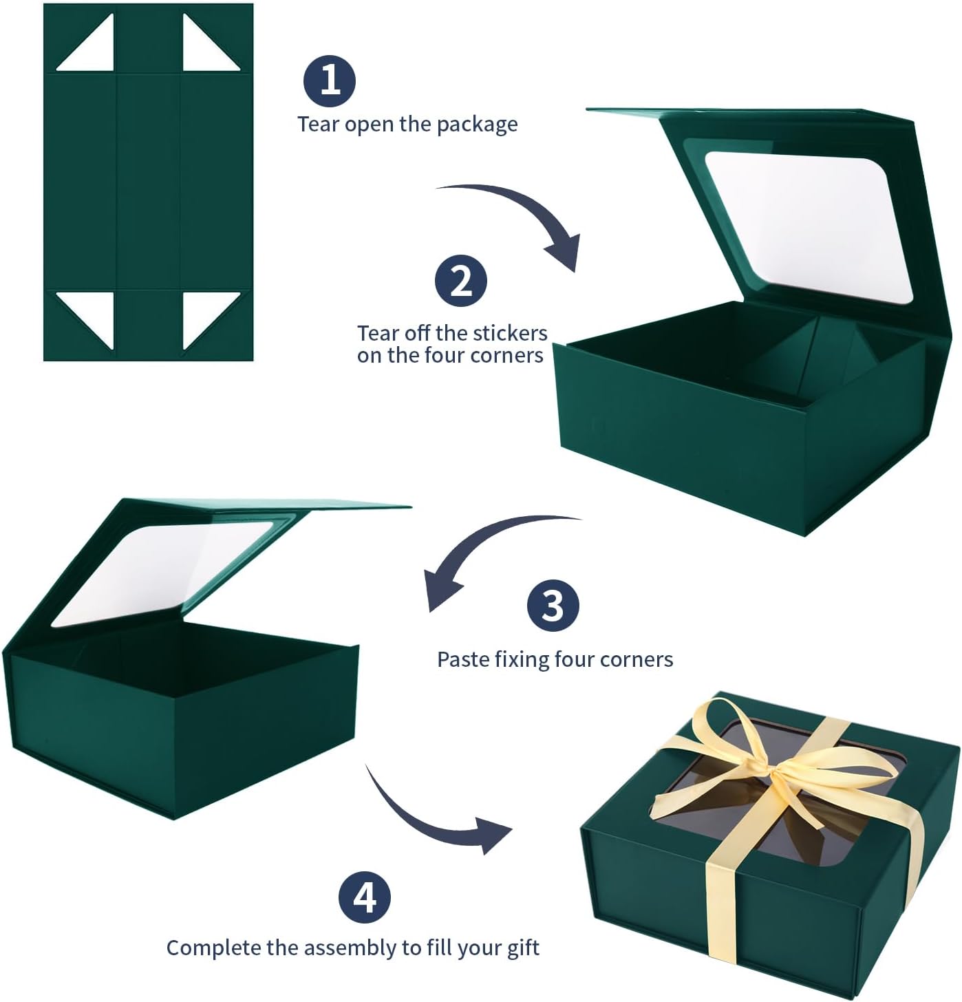TIACABO Green Gift Box with Window,7.5"x7.5"x3.1" Bridesmaid Boxe for Gifts Giving,Birthday Gift Boxes with Magnetic,Closure Lid Gifts Boxes for Presents,Cute Box,Luxury for Gift Packaging