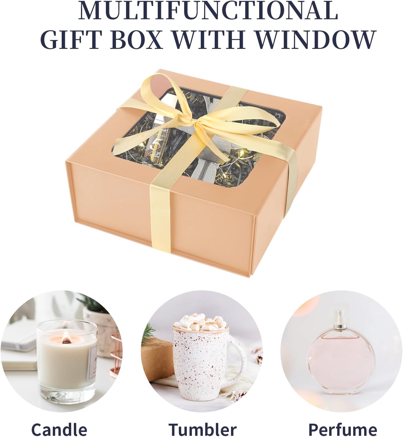 TIACABO Rose Gold Gift Box with Window,7.5"x7.5"x3.1" Bridesmaid Boxe for Gifts Giving,Birthday Gift Boxes with Magnetic,Closure Lid Gifts Boxes for Presents,Cute Box,Luxury for Gift Packaging