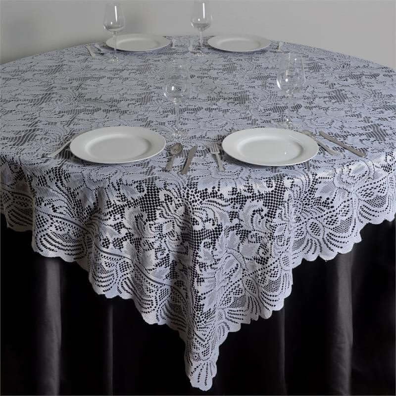 Efavormart 90" x 90" White Square Lace Table Overlay for Wedding Catering Party Table Decorations