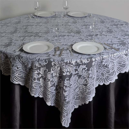 Efavormart 90" x 90" White Square Lace Table Overlay for Wedding Catering Party Table Decorations