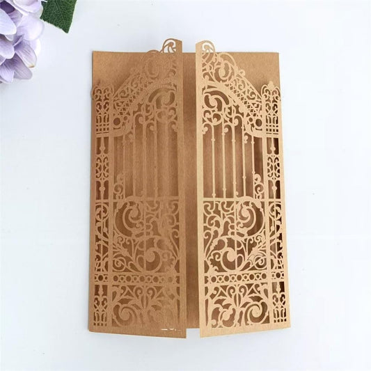 MillaSaw Craft Paper Fence Laser Cut Invitation Card For Wedding Birthday Anniversary 25pcs (4.9"x7.1", brown)