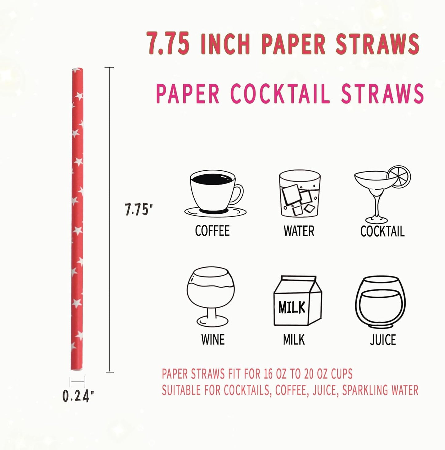 100 Pack Paper Straws Biodegradable - 7.75 Inch Paper Straws Bulk - Drinking Straws for Party Supplies,Wedding,Birthday,Bridal Shower