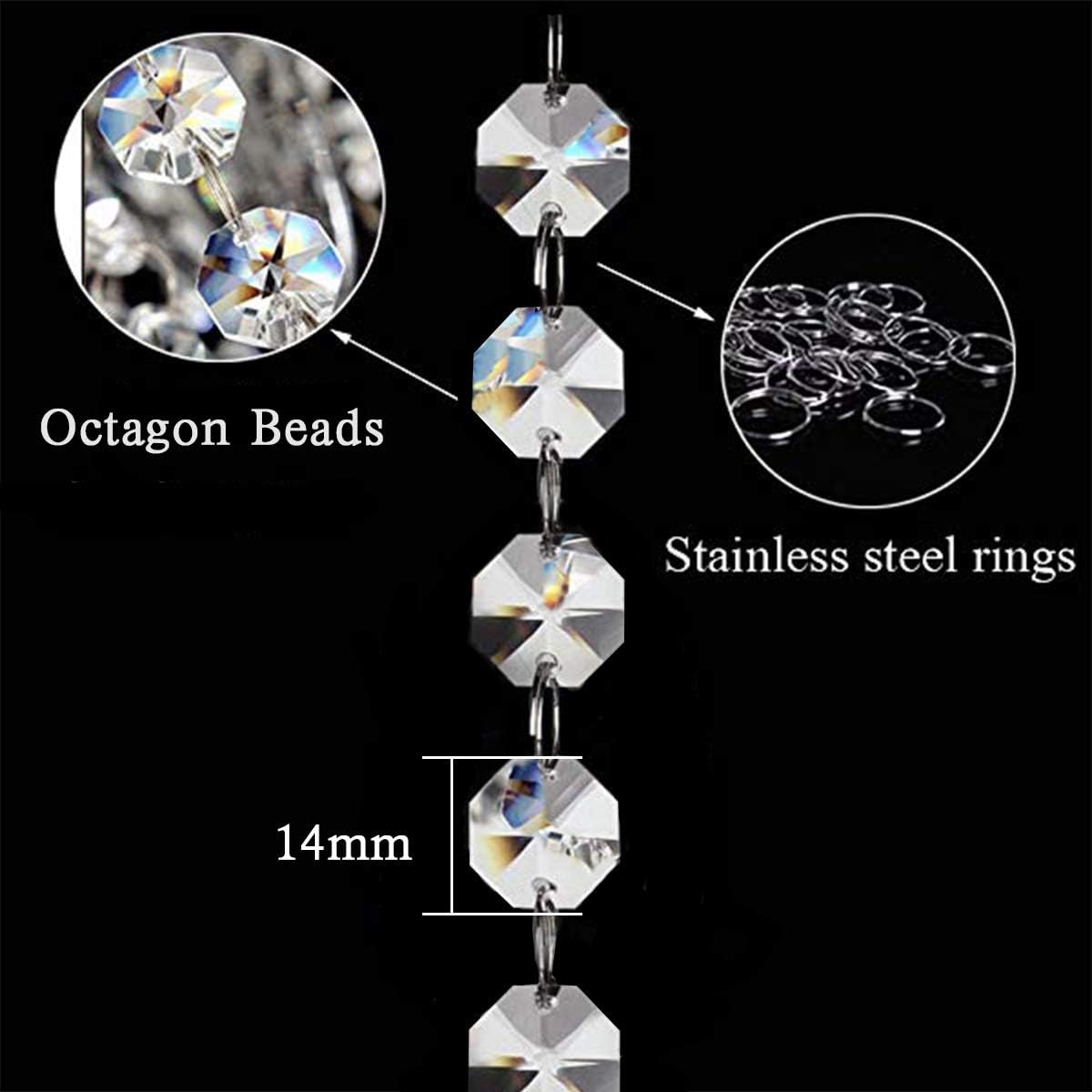 99ft Acrylic Crystal Garland Strands - Hanging Chandelier Gem Bead Chain - 14mm Clear Octagon Prism Diamond String Decorations for Wedding Party Manzanita Centerpiece Christmas Tree
