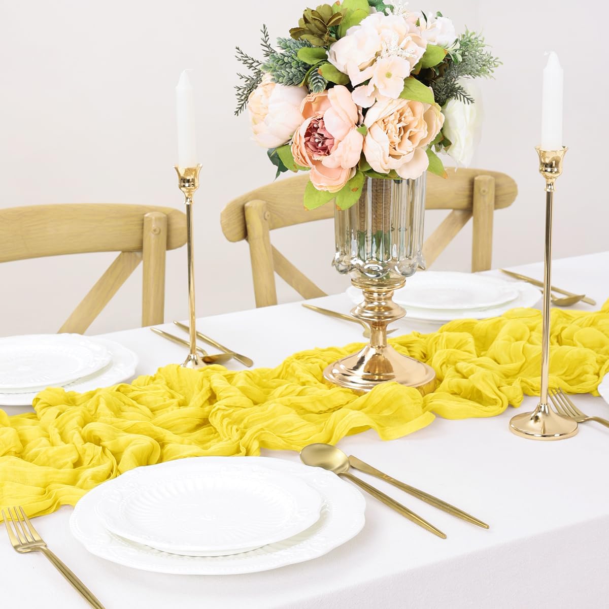 Yellow Table Runner Cheesecloth Table Runner 14FT Farmhouse Table Runners 160 Inches Fall Table Decor Dining Room Centerpiece Wedding Boho Baby Shower Birthday