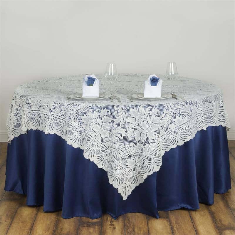 Efavormart 90" x 90" Ivory Square Lace Table Overlay for Wedding Catering Party Table Decorations