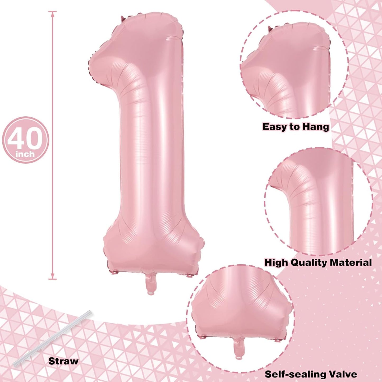11 Balloon Number Birthday, Giant Light Pink Number 1 & 1 Helium Foil Balloon for Girls 11th Birthday, Pastel Pink 40'' Self Inflating Mylar 11 Balloon for Women Anniversary Party Decorations Supplies