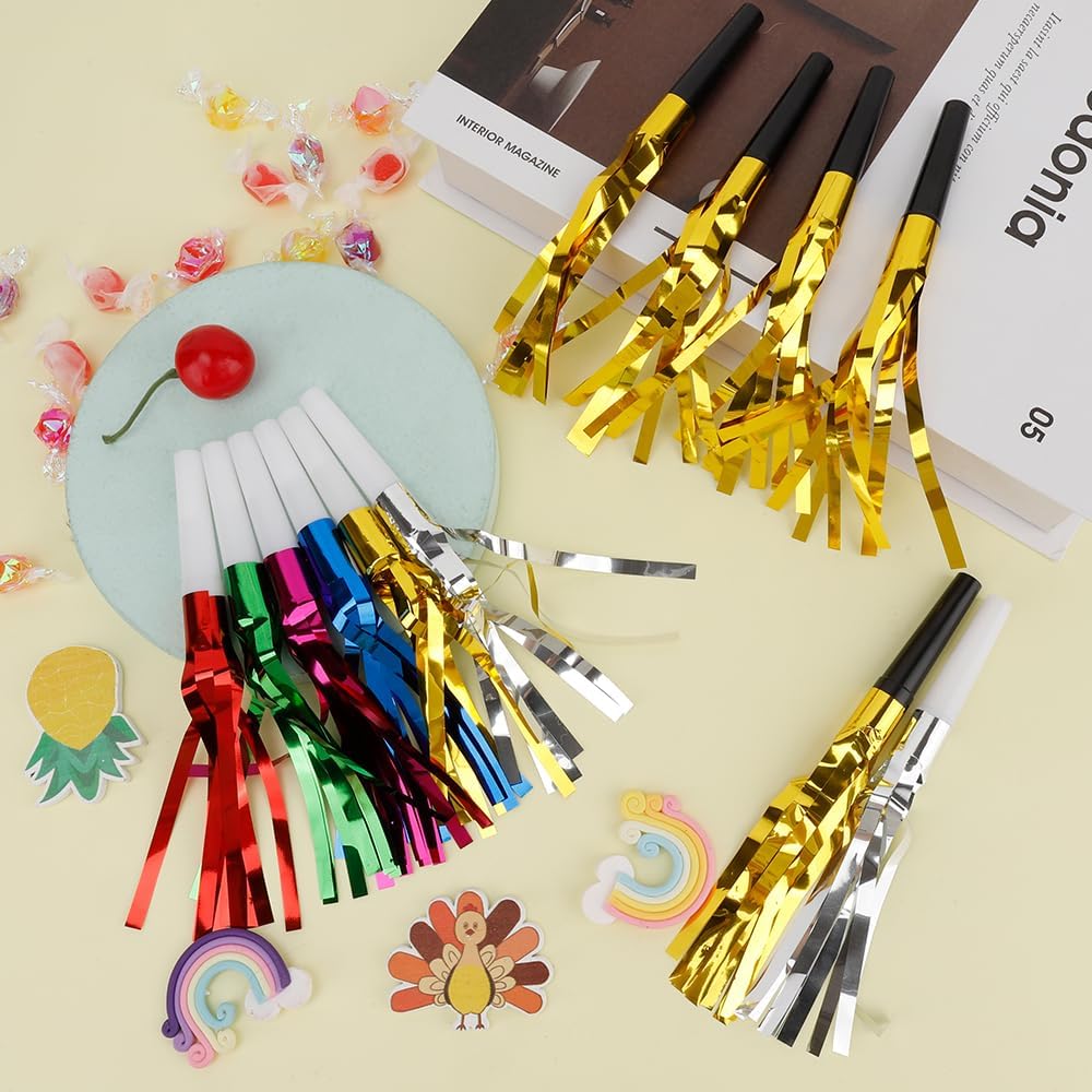 Party Blowers 24 PCS Gold Noise Makers Fun Party Favors Adult Birthday Party Favors Adult Party Favors Noise Makers for Sporting Events Party Whistles Birthday Horns New Years Party Halloween Party