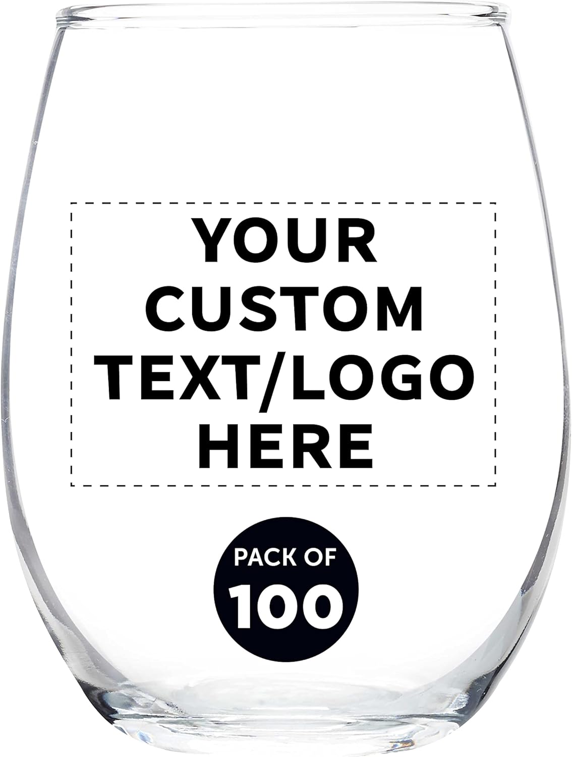 Custom Stemless Wine Glass 9 oz. Set of 100, Personalized Bulk Pack - Great for Wedding Favors, Bachelorette Party Decorations, Party Favors, Color Bottom - Clear
