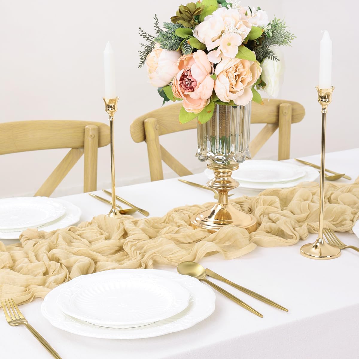Beige Table Runner Cheesecloth Table Runner 10FT Farmhouse Table Runners 120 Inches Fall Table Decor Dining Room Centerpiece Wedding Boho Baby Shower Birthday