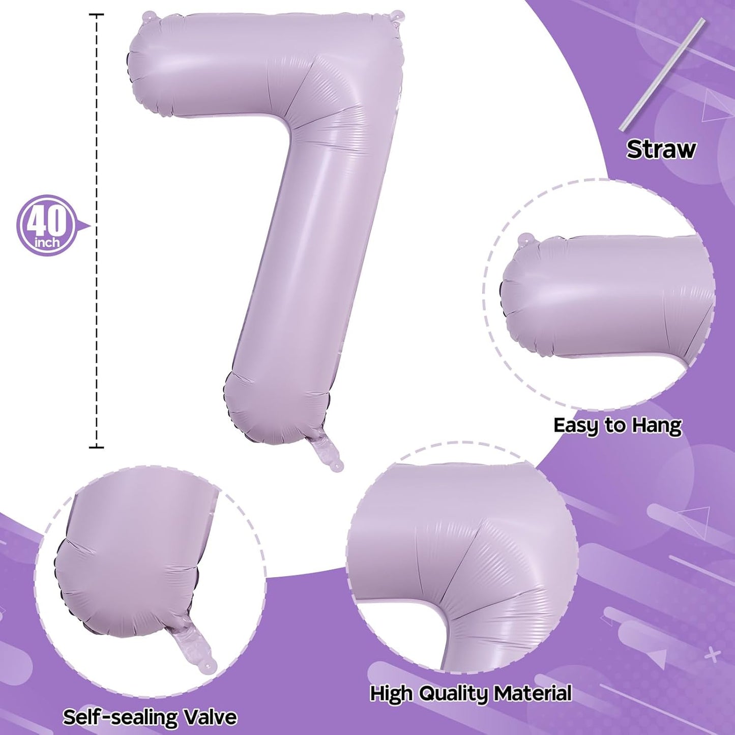 Pastel Purple Number 70 Birthday Balloons, 40 Inch Large Light Purple Mylar Foil Number 7 & 0 Balloons for 70 Year Old Women, Lavender 70th Birthday Balloons for 7th 70th Anniversary Party Decorations