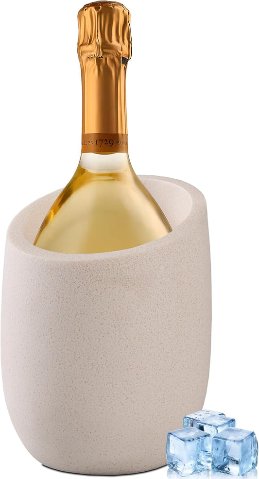 Beige Sand Stone Textures Wine Chiller Bucket – 750ml Resin Cooler for Wine & Champagne Bottles, Party Bar Cart Decor – Keeps Drinks Cold, Unique Gift for Wine Lovers, Housewarming