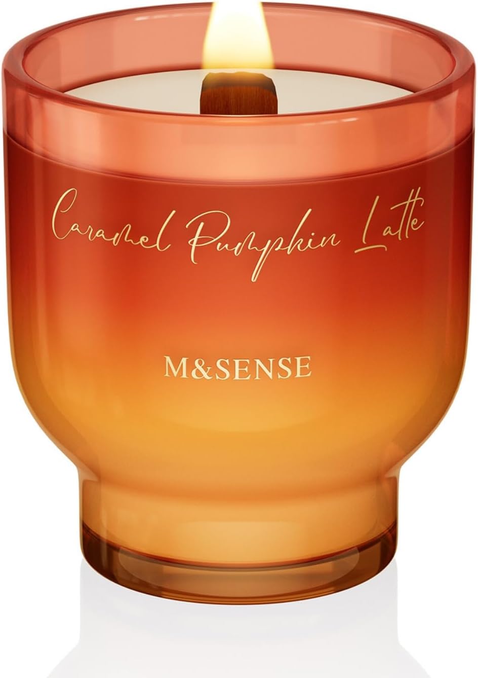 M&SENSE 9.88oz Natural Soy Wax Jar Candle with Wooden Wick | Caramel Pumpkin Latte Scent | 55-Hour Burn & Long-Lasting Burn | Housewarming Gift for Men and Women