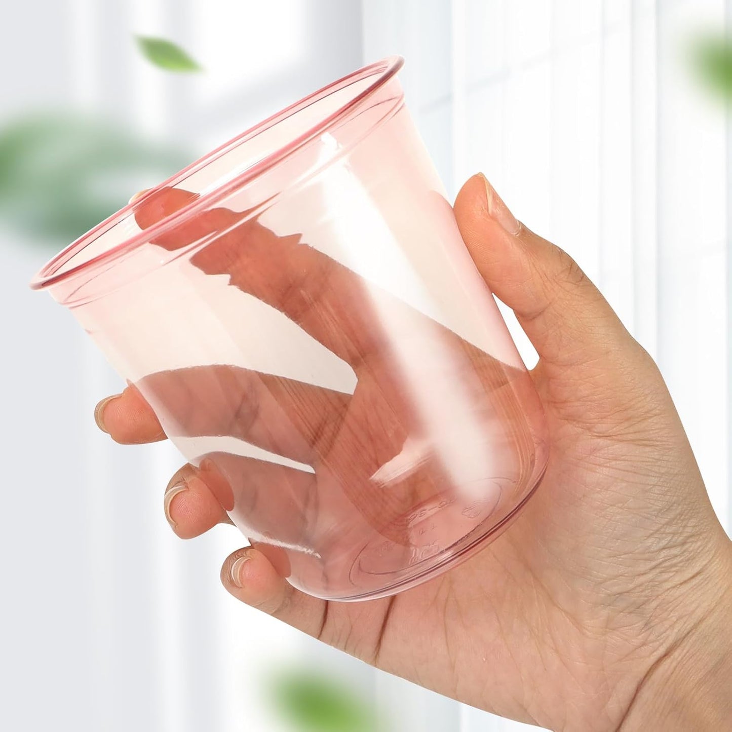 100 Pcs 12oz Crystal Pink Party Cups Disposable Plastic Cocktail Cups Plastic Wine Cups for Meeting Weddings Birthdays Cocktail Christmas Party Supplies (Pink,100 Pcs)
