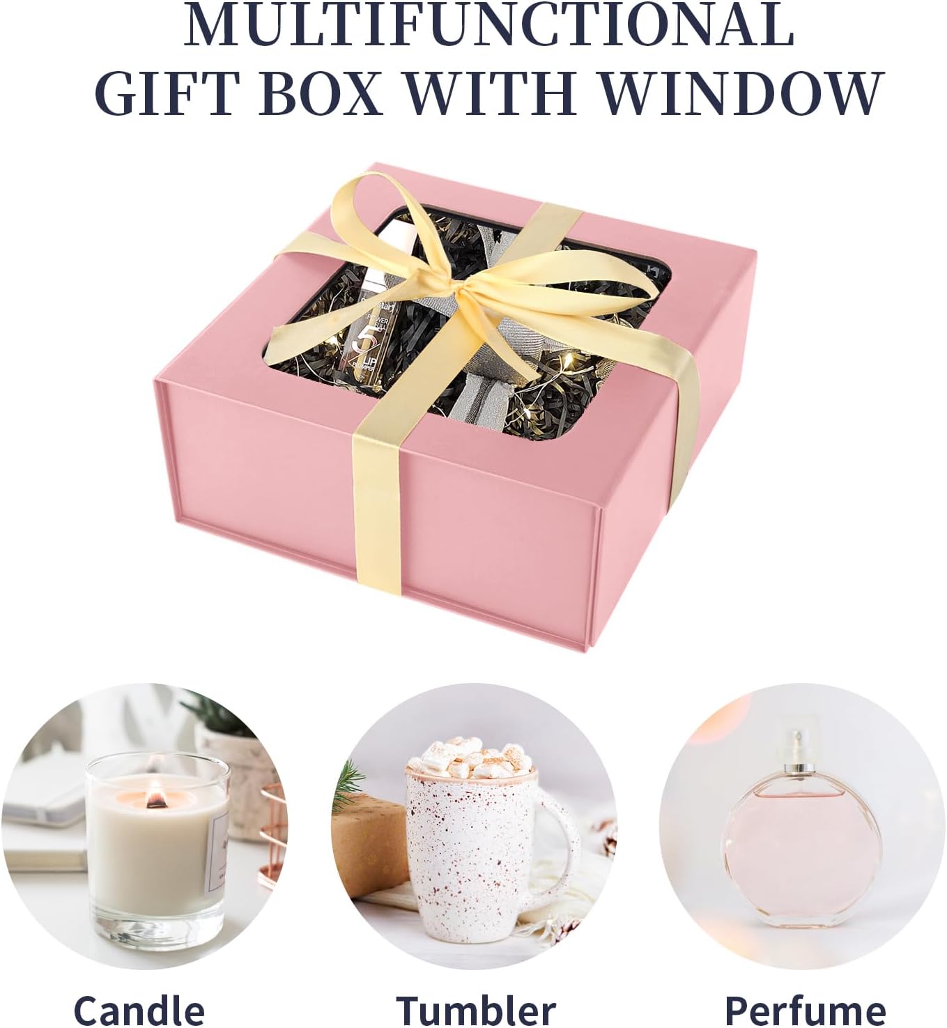TIACABO Pink Gift Box with Window,7.5"x7.5"x3.1" Bridesmaid Boxe for Gifts Giving,Birthday Gift Boxes with Magnetic,Closure Lid Gifts Boxes for Presents,Cute Box,Luxury for Gift Packaging