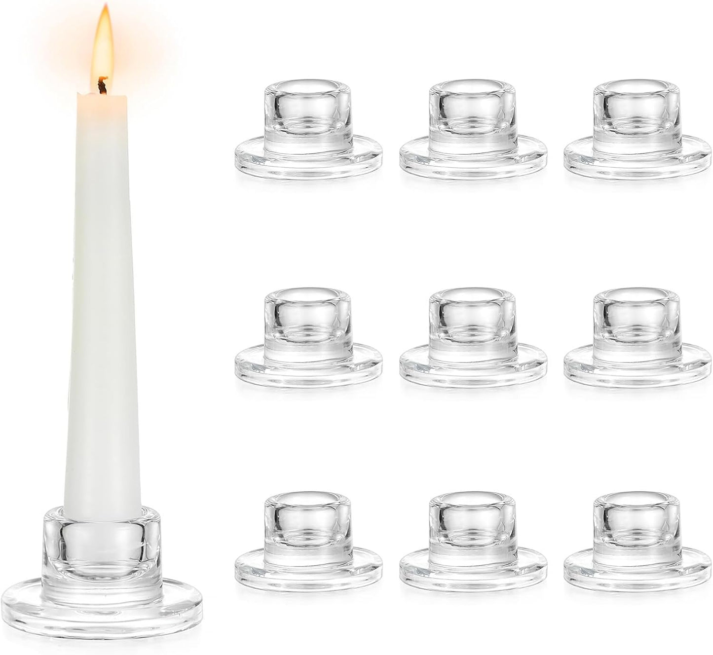 Hewory Glass Taper Candle Holders: 10 PCS Candlestick Holders Clear Short Tapered Candle Holder Set - Candle Stick Holder Decor for Table Centerpiece Wedding Party Advent Christmas Home Decorations