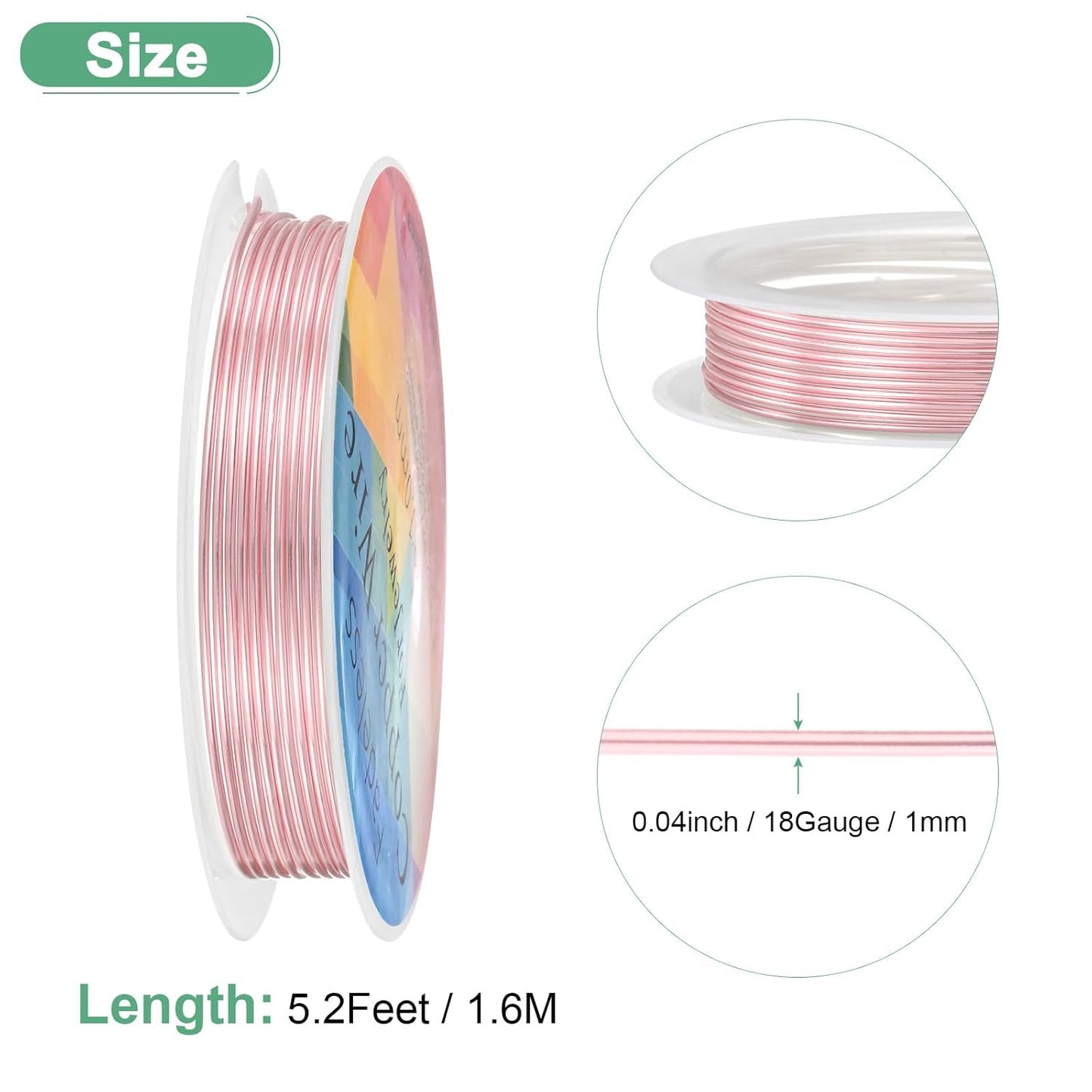 1 mm/18 Gauge Copper Wire for Jewelry Making, 5.2FT Copper Beading Craft Wire for Jewelry/Weaving/DIY Crafting/Planting, Color-Retaining [1.6M, Rose Gold]