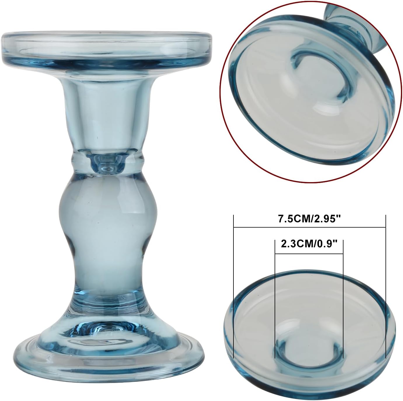 3-Piece Set of Blue Glass Candlestick, Crystal Candlestick Holder Holder and Conical Candle, Christmas Candle Holder Decoration, Family Living Room Wedding Candle Holder (Blue)