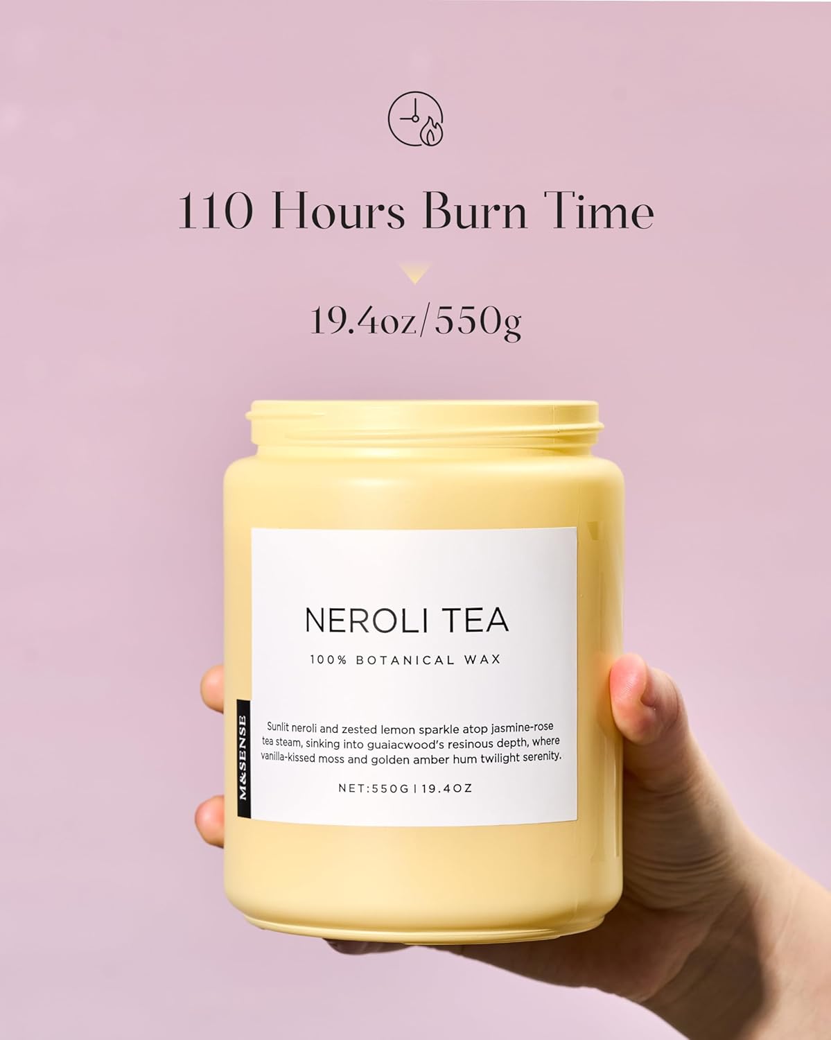 M&SENSE Neroli Tea Scented Candle, 19.4oz 110 Hours Long Lasting Burn 2 Wick Non Toxic Natural Soy Wax Candle for Women, Slow Burning Home Fragrance Gifts for Stress Relief & Relaxing
