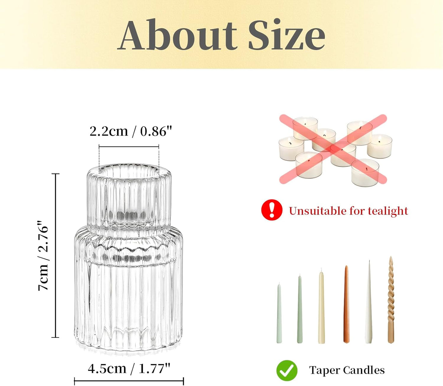 Candle Holder Glass Candlestick Holders: Hewory 2PCS Clear Taper Candle Holders Bulk for Table Centerpiece, Glass Candle Holder Candle Stick Holder Decor for Christmas Wedding Party Bridal Showers