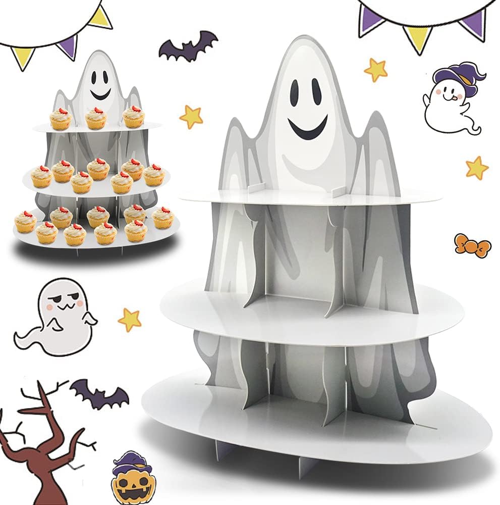 3-Tier Halloween Cupcake Stand Tower Halloween Castle Cake Stand Halloween Round Cardboard Dessert Tower Dessert Tree Tower for Halloween Party Supplies Dessert Serving Tray for Halloween Decorations