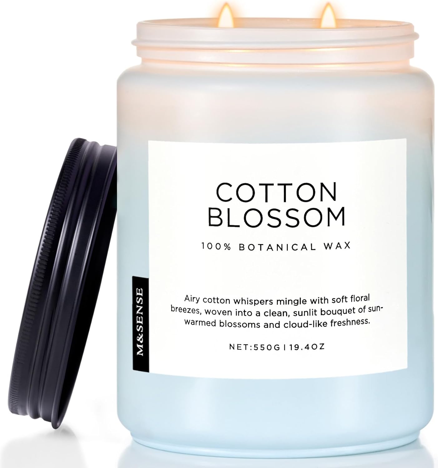 M&SENSE Clean Cotton Scented Candle - 19.4oz Natural Soy Wax Clean Cotton Blossom Scent Non Toxic Candle, 110-Hour Slow Burning 2-Wick Aromatherapy Home Fragrance Gifts for Home Decor