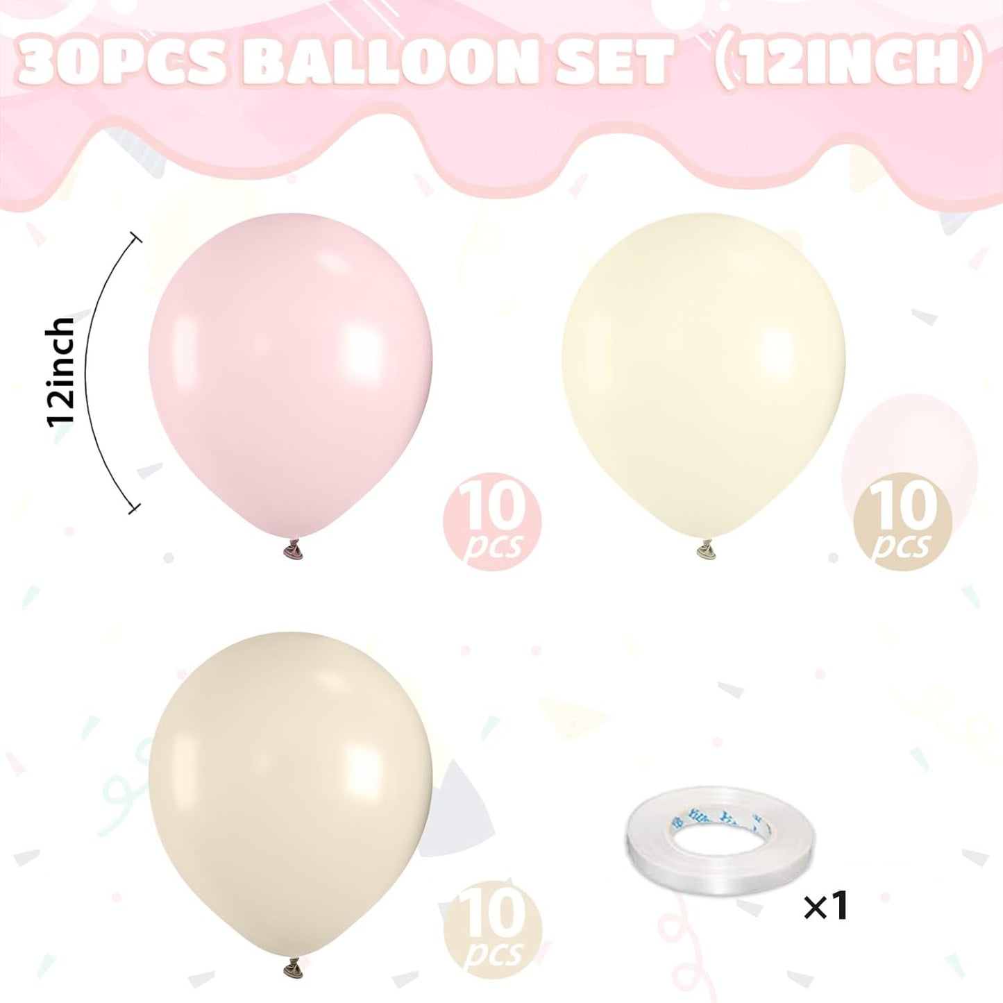 Boho Dusty Pink Balloons, 12 Inch Pastel Light Pink and White Sand Ivory Nude Beige Neutral Balloons for Girls Baby Shower Decorations Birthday Boho Wedding Bridal Engagement Party Backdrop