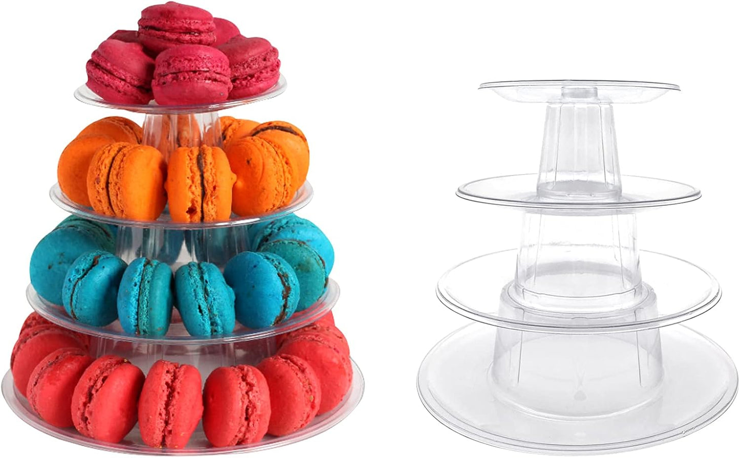 2 Set 4 Tier Macaron Display Stand Round Macaron Tower Cake Stand Dessert Cupcake Stand Cookie Tray Rack Desserts Display for Wedding Birthday Party Baby Shower Bakery Decor
