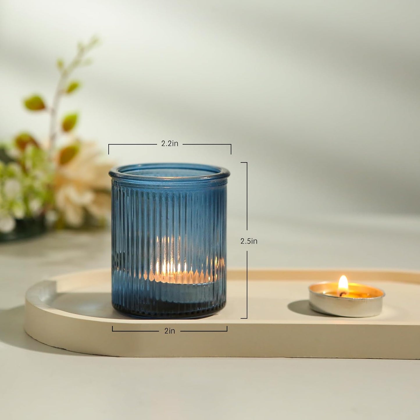 36pcs Votive Candle Holders, Blue Glass Votives Ribbed Tea Light Candle Holders Bulk for Baby Shower, Tea Lights Candles Holder for Home Party Wedding Decoration & Gift