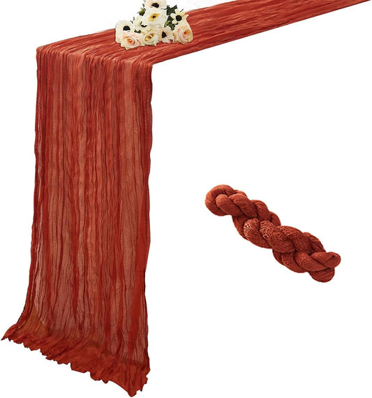 1 Pack Cheesecloth Table Runner 120 Inch 10 FT Boho Rustic Gauze for Wedding Baby Shower Party Farmhouse Summer Home Decor Washable (1, Terracotta)