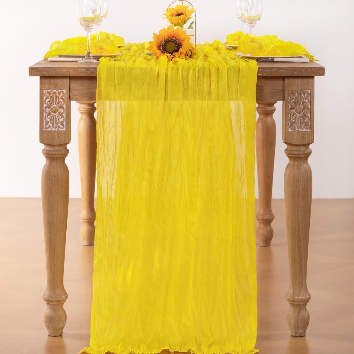 Lemon Yellow Cheesecloth Table Runner 4 Pack Fall Table Runners Boho Gauze 120 Inches Yellow Cheese Cloth Fall Table Decorations for Thanksgiving Wedding Bridal Baby Shower Parties Decor