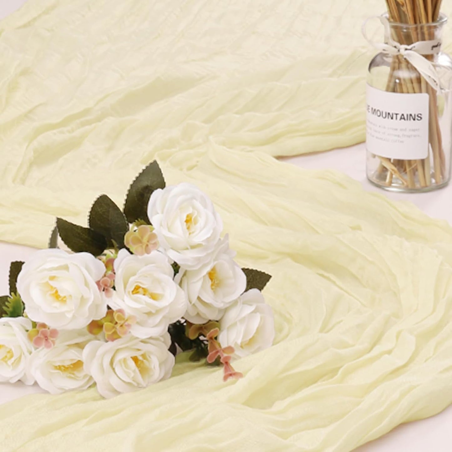 1 Pack Cheesecloth Table Runner 10Ft Christmas Gauze Boho Table Runners for Wedding Decor Bridal Shower Decorations Baby Shower Party(35" x 120")