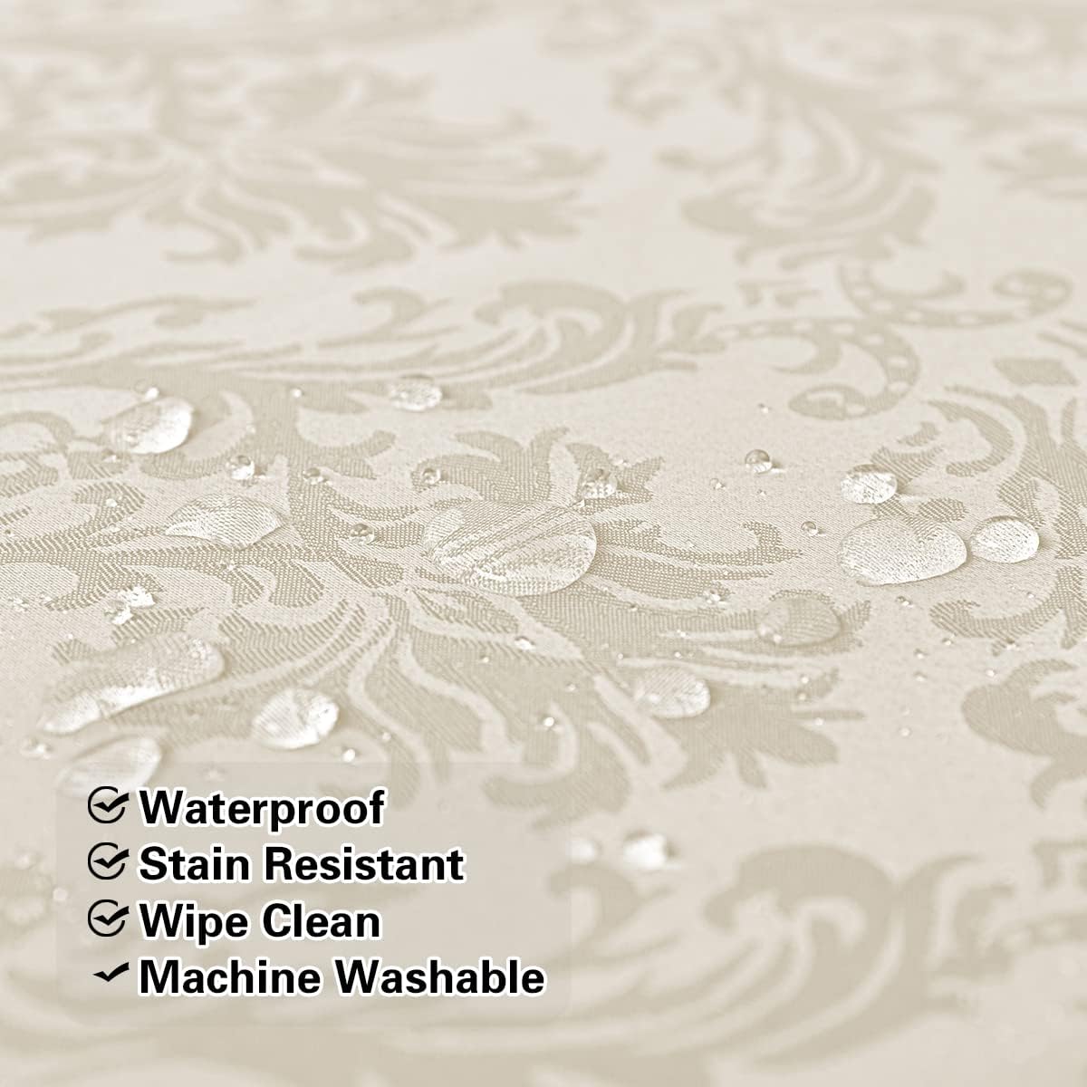 SASTYBALE Jacquard Tablecloth Rectangle 60 x 84 Inch Beige, Waterproof Dust Resistant Damask Table Cloth, Washable Fabric Table Cover for Dining Room, Party, Indoor, Outdoor (Off White, Oblong)