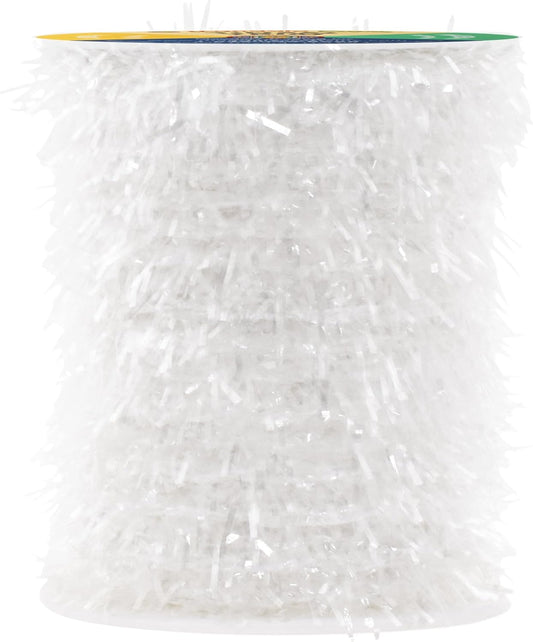 Mandala Crafts White Tinsel Garland - Thin Metallic Foil Glitter Mini Garland for Christmas Tree, Party, Wedding Decor, and Holiday Decorations